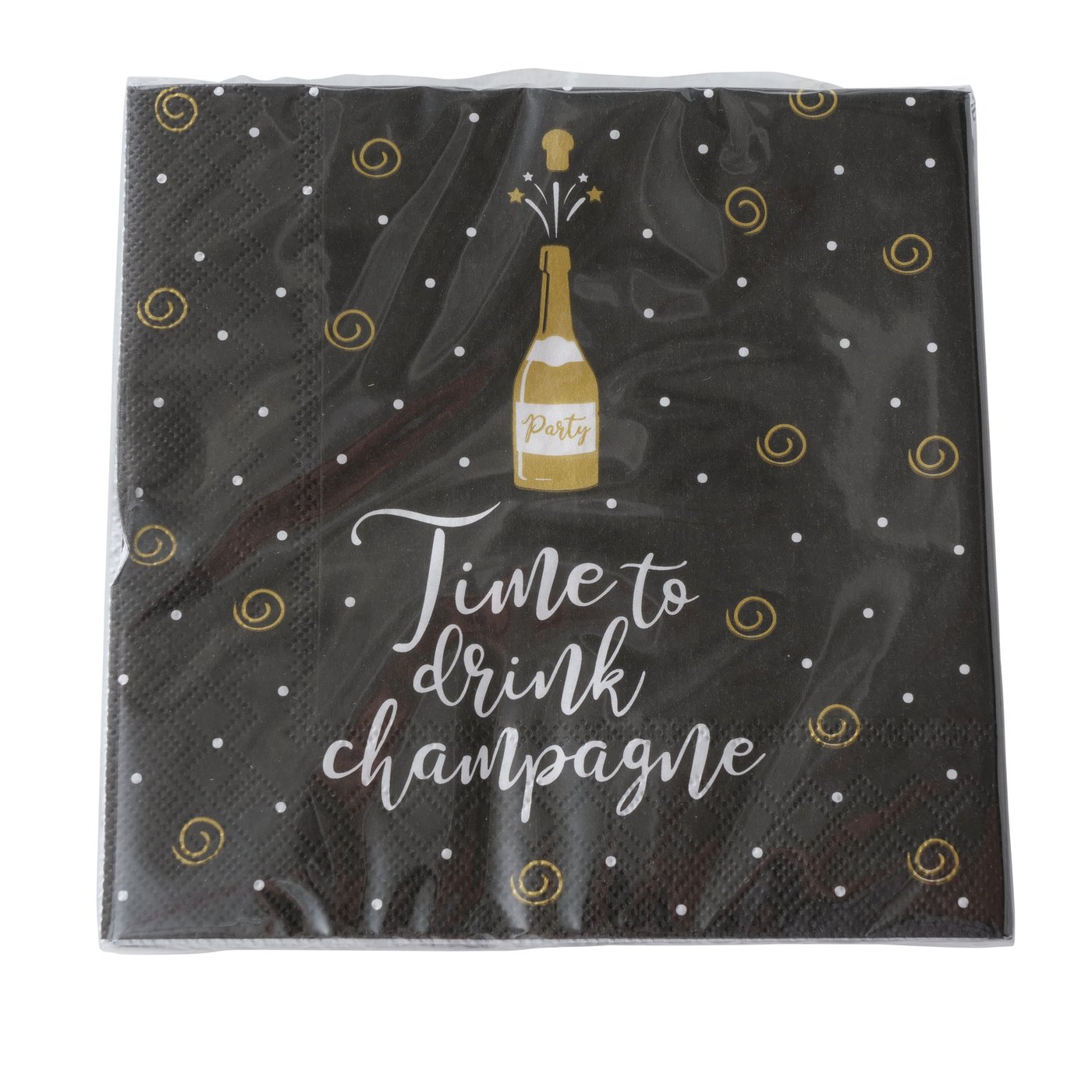 Serviette time to drink Champagne schwarz