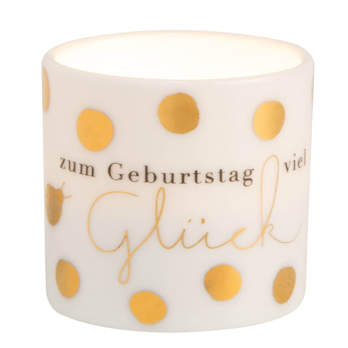 Helle Freude Teelichthalter zum Geburtstag viel Glück brennend