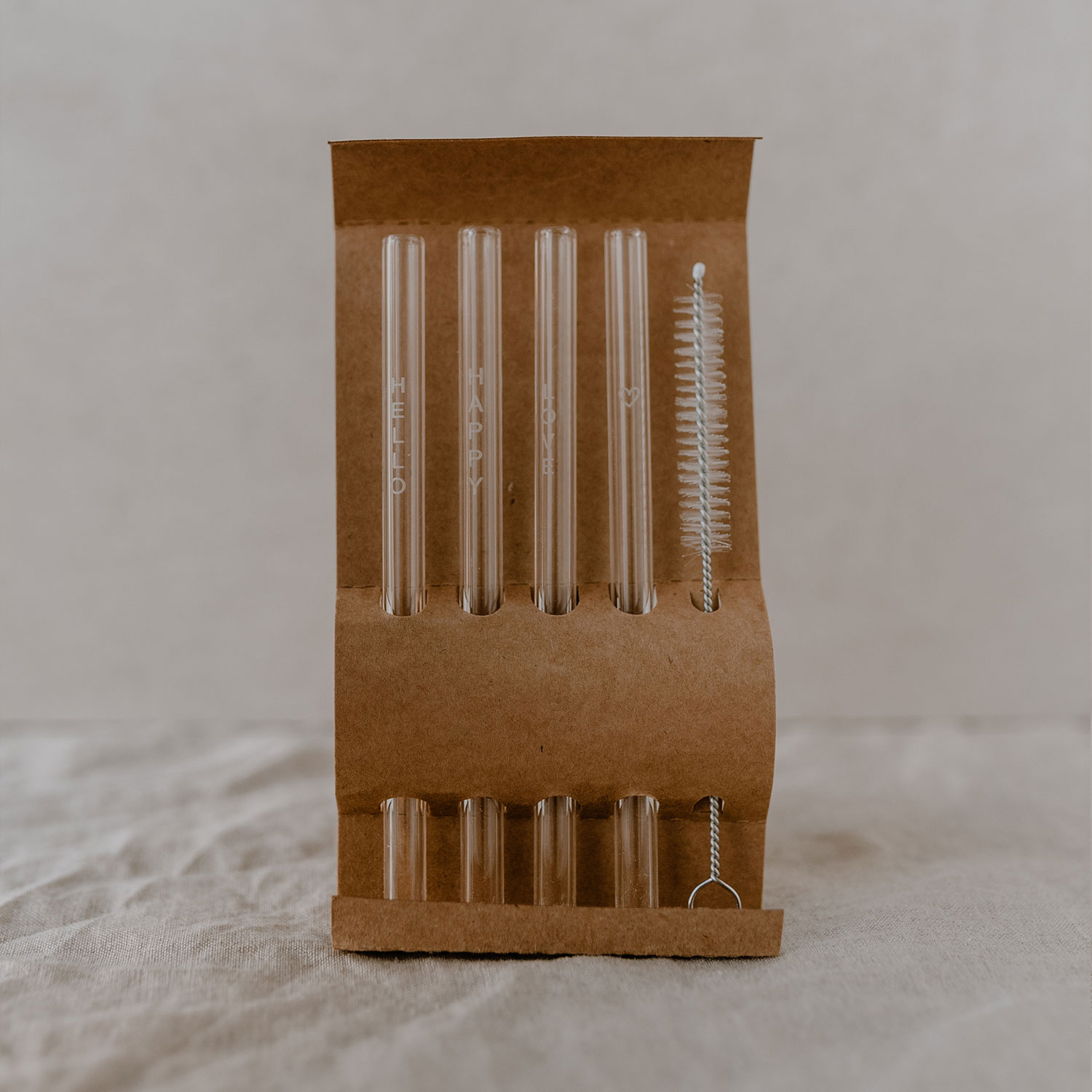 Strohhalme Hello Love aus Glas im 4er Set