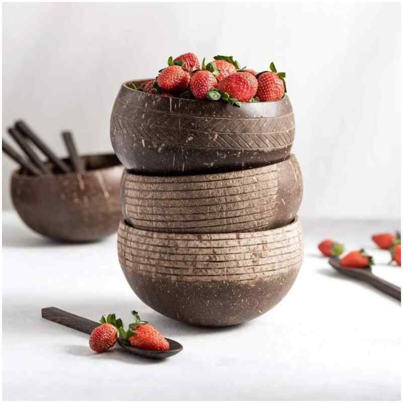 Coconut Bowl Set mit Holzlöffel Muster Blatt