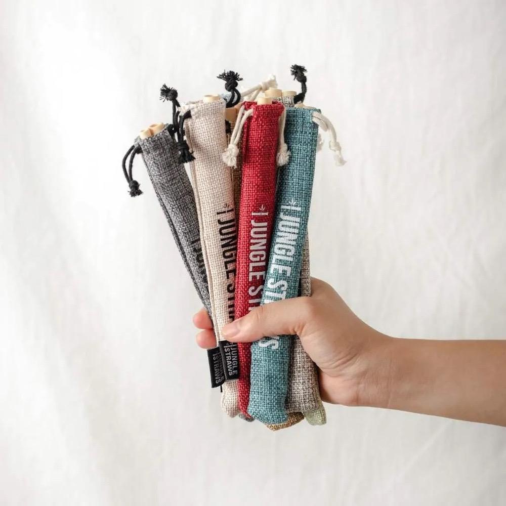 Bambus Strohhalme Set dunkelgrau