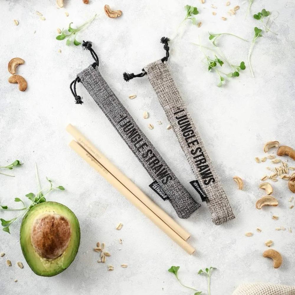 Bambus Strohhalme Set dunkelgrau