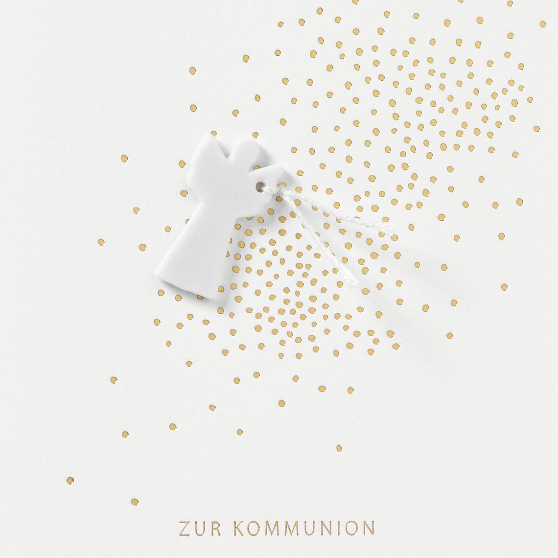 Glücksbringerkarte Kommunion Engelanhänger