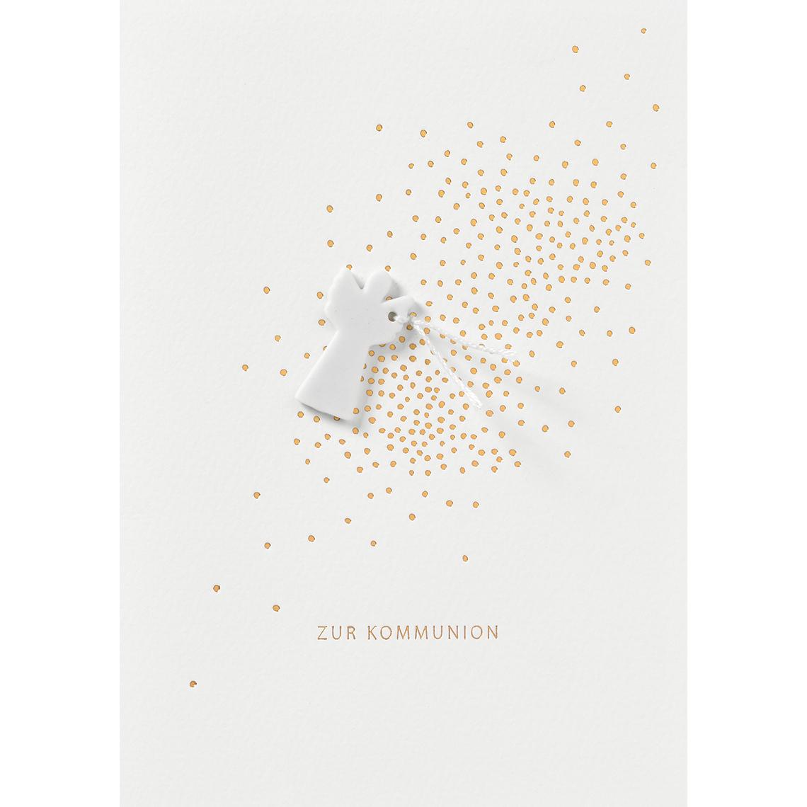 Glücksbringerkarte Kommunion Engelanhänger