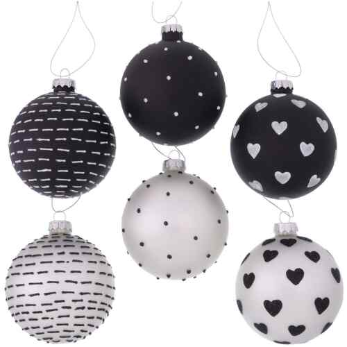 Weihnachtskugel Illum 6er Set schwarz-weiß