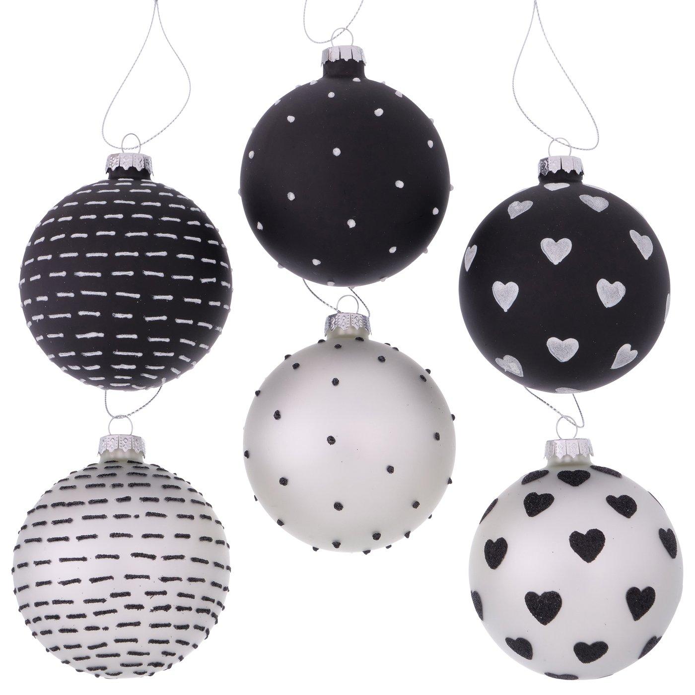 Weihnachtskugel Illum 6er Set schwarz-weiß