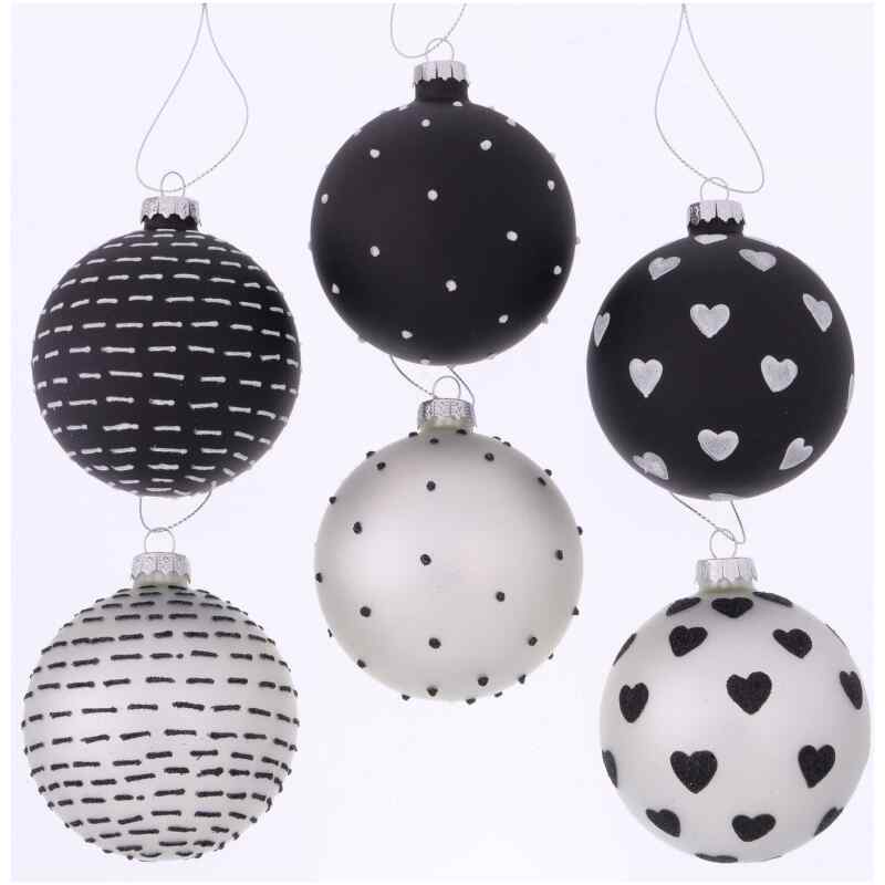 Weihnachtskugel Illum 6er Set schwarz-weiß