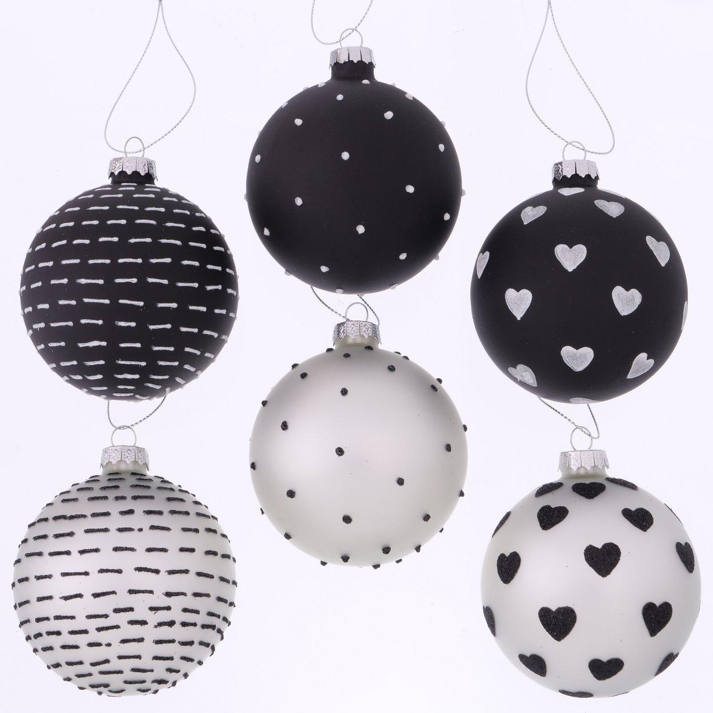 Weihnachtskugel Illum 6er Set schwarz-weiß