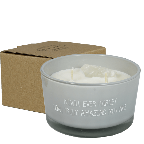 gl.cr.001.03_2lr Kerze mit Kristall - Never ever forget