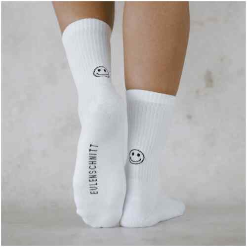 Eulenschnitt Socken Smiley weiß