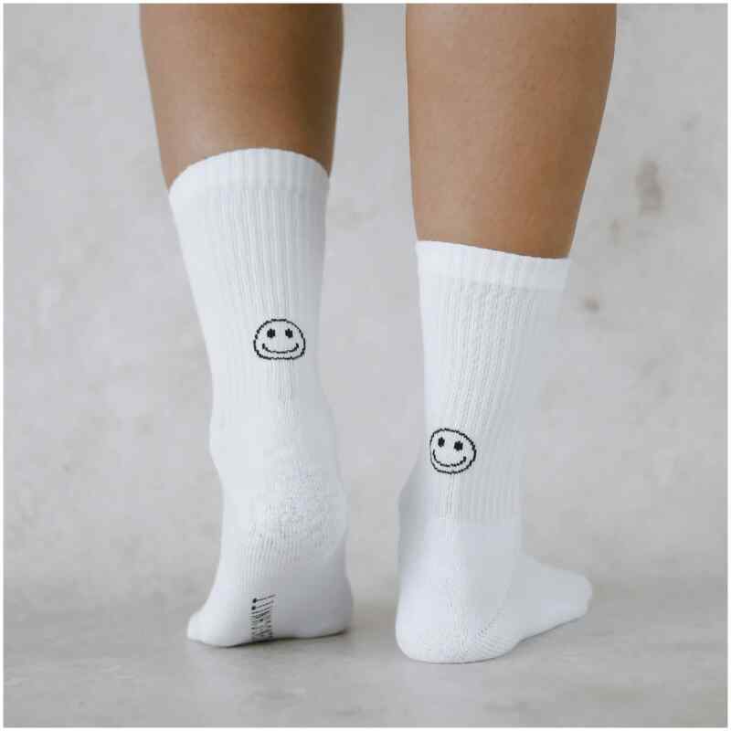 Eulenschnitt Socken Smiley weiß
