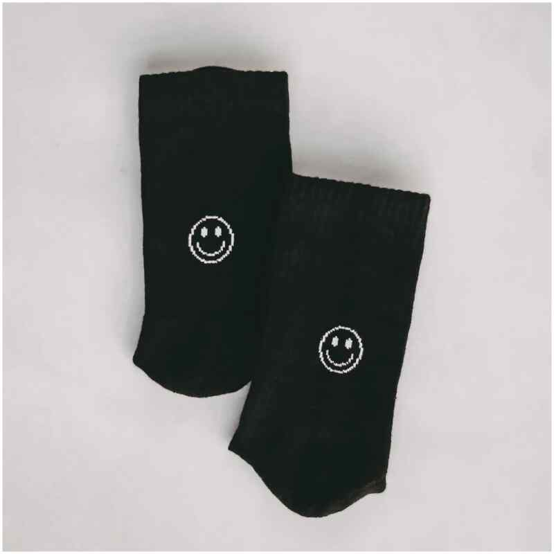 Eulenschnitt Socken Smiley schwarz