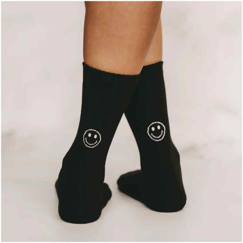 Eulenschnitt Socken Smiley schwarz