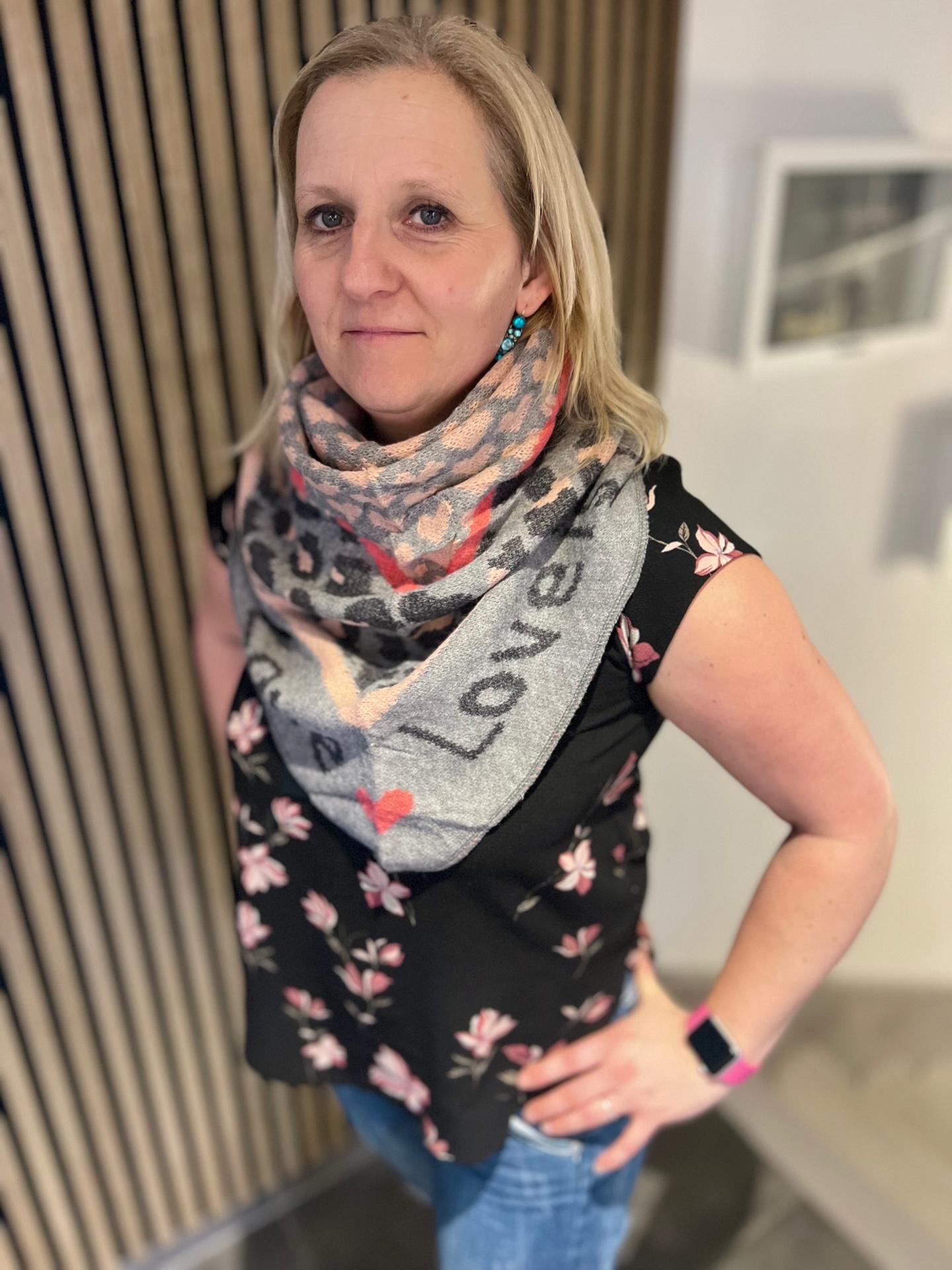 Dreiecksschal Love anthrazit-pink