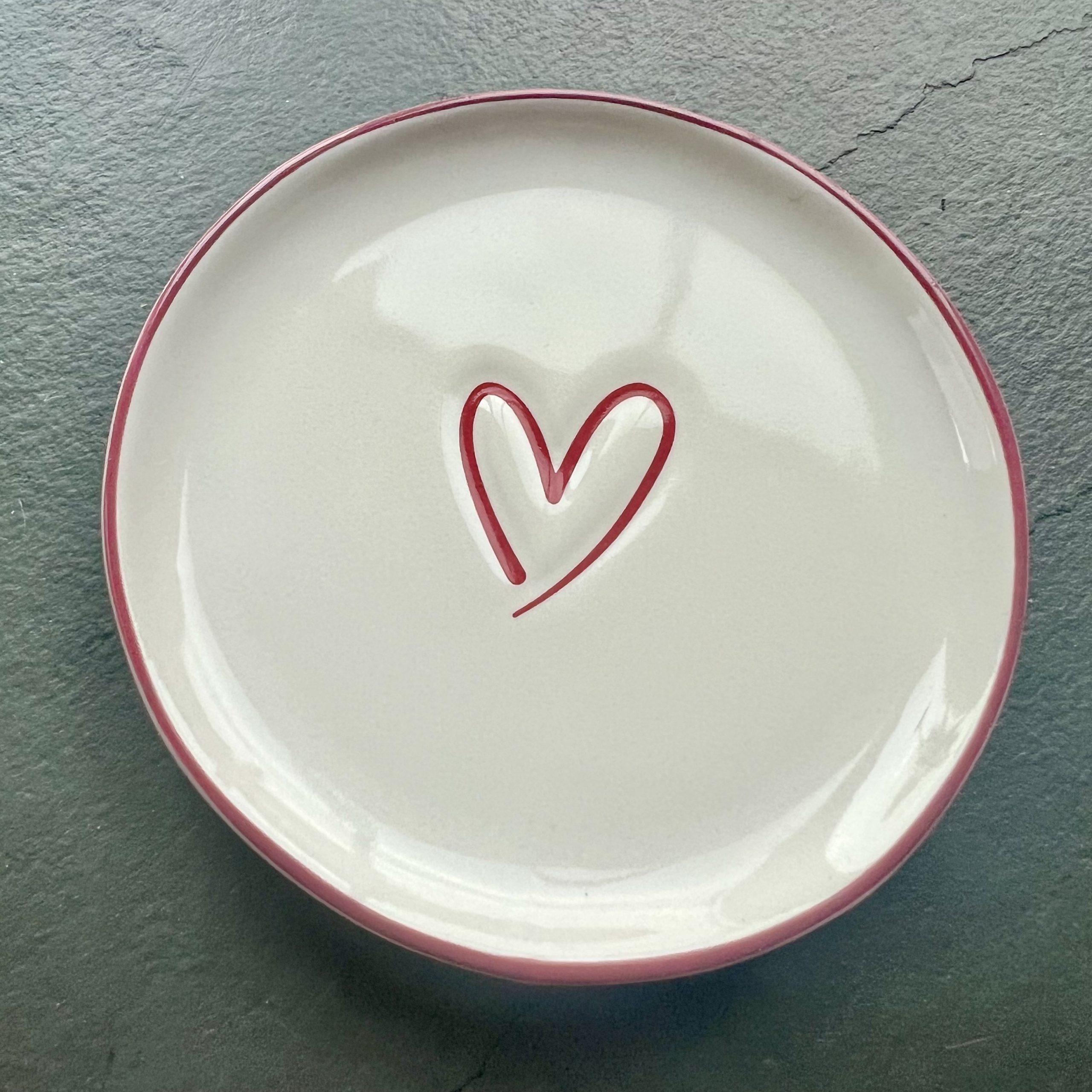 Mini Teller White Heart red Teebeutelablage