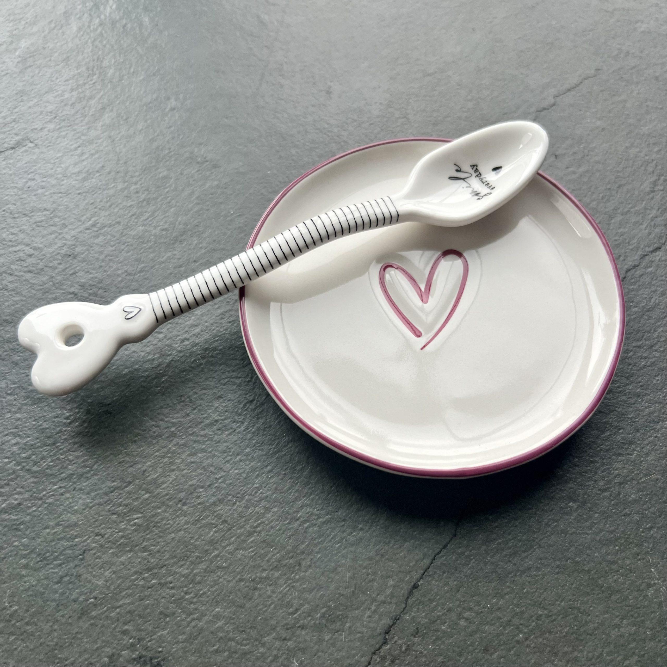 Mini Teller White Heart red Teebeutelablage