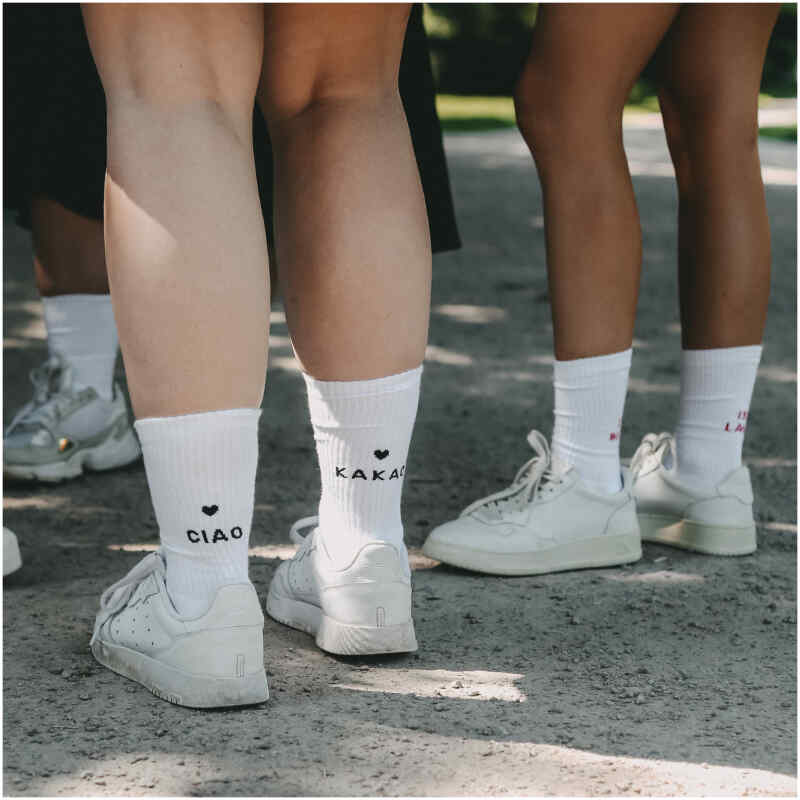 Eulenschnitt Socken Ciao Kakao weiß