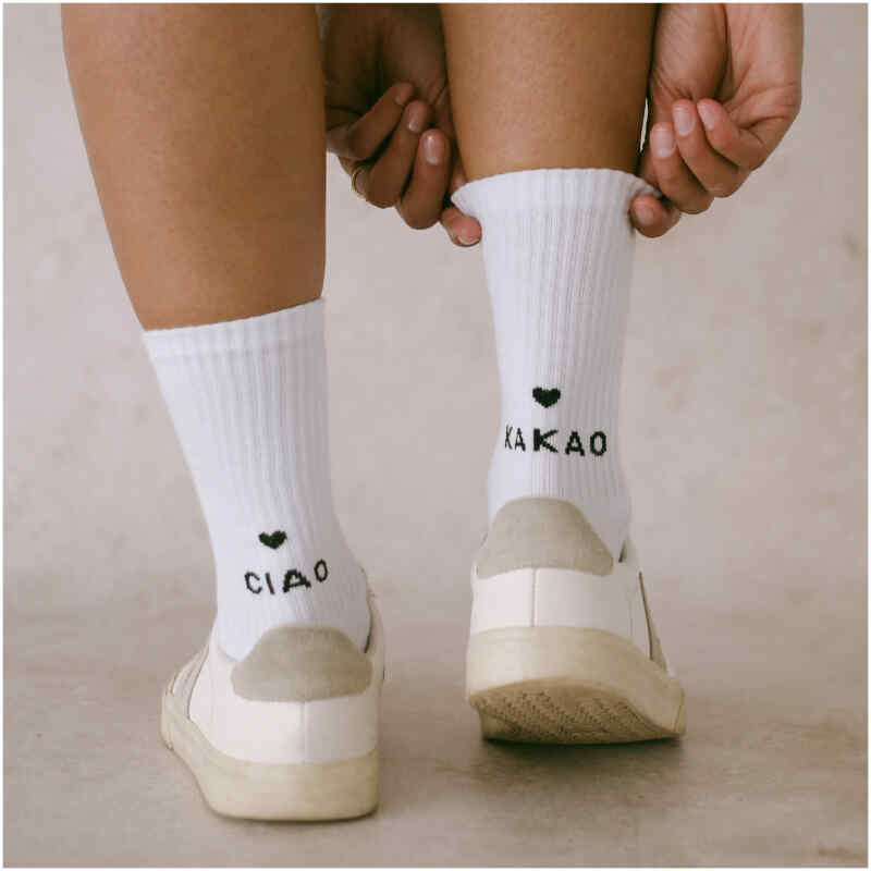 Eulenschnitt Socken Ciao Kakao weiß