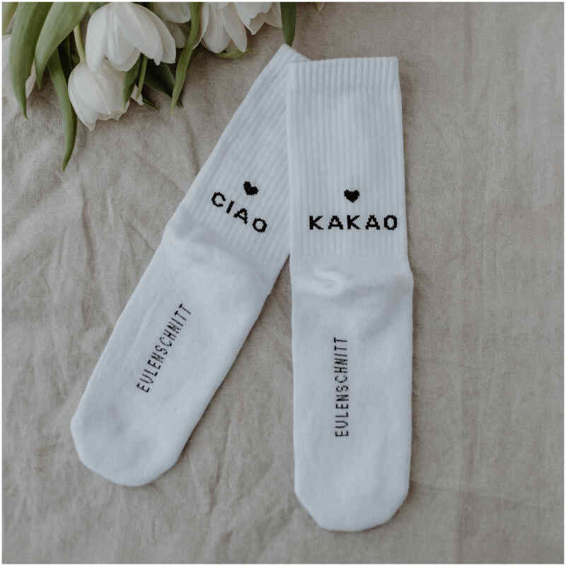 Eulenschnitt Socken Ciao Kakao weiß